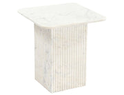 Roland square white marble accent table with solid marble fluted pedestal base